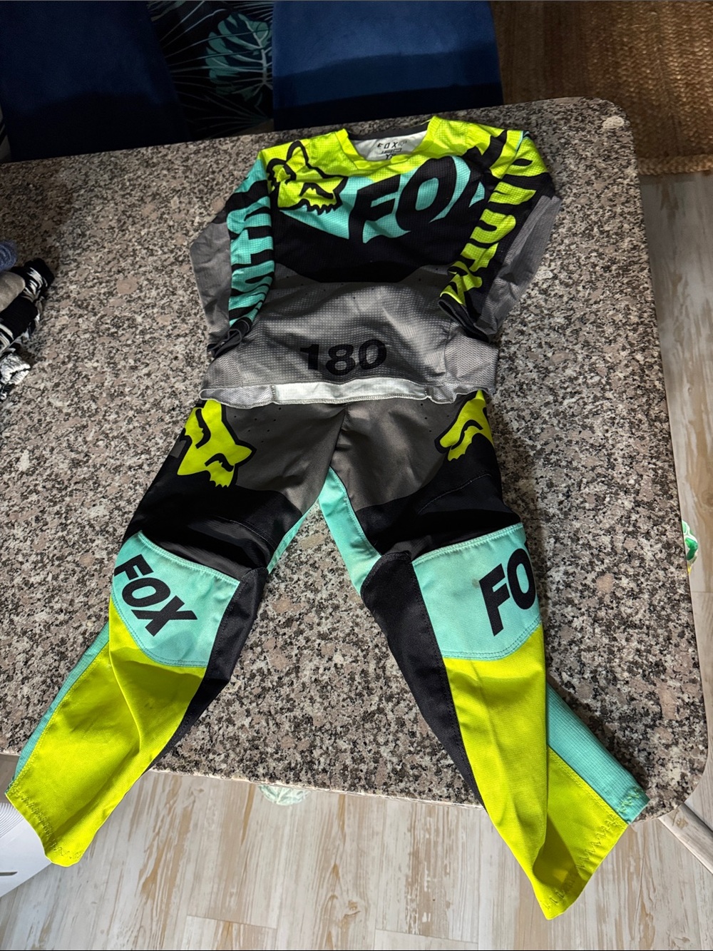 Fox Neon Yellow & Teal Kids Motocross Pants and Jersey Set
